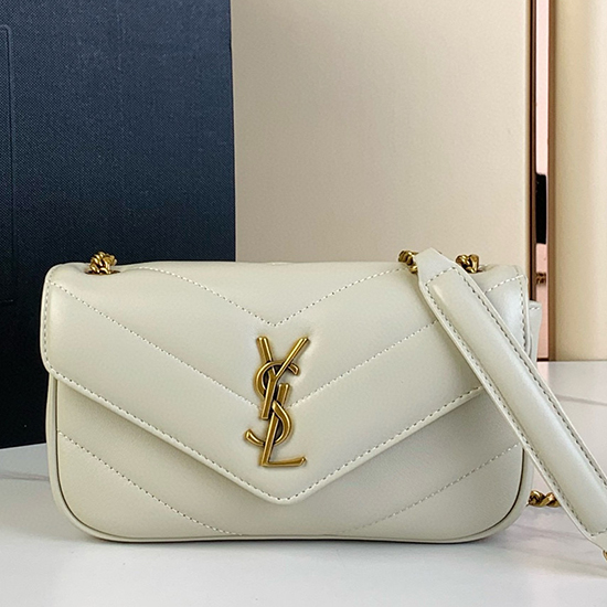 Saint Laurent Lambskin Loulou Mini Bag Black 821749 White
