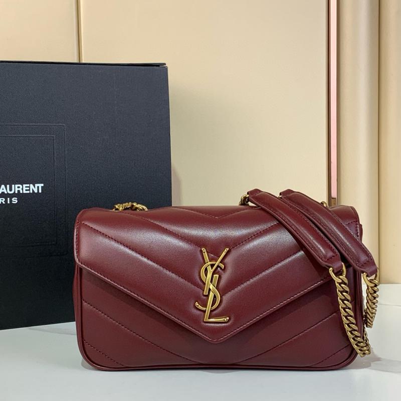Saint Laurent Lambskin Loulou Small Bag Black 801437 Burgundy