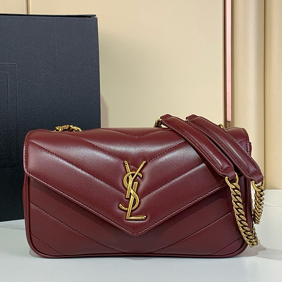 Saint Laurent Lambskin Loulou Small Bag Black 801437 Burgundy