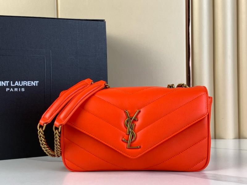 Saint Laurent Lambskin Loulou Small Bag Black 801437 Orange