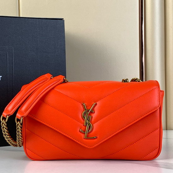 Saint Laurent Lambskin Loulou Small Bag Black 801437 Orange
