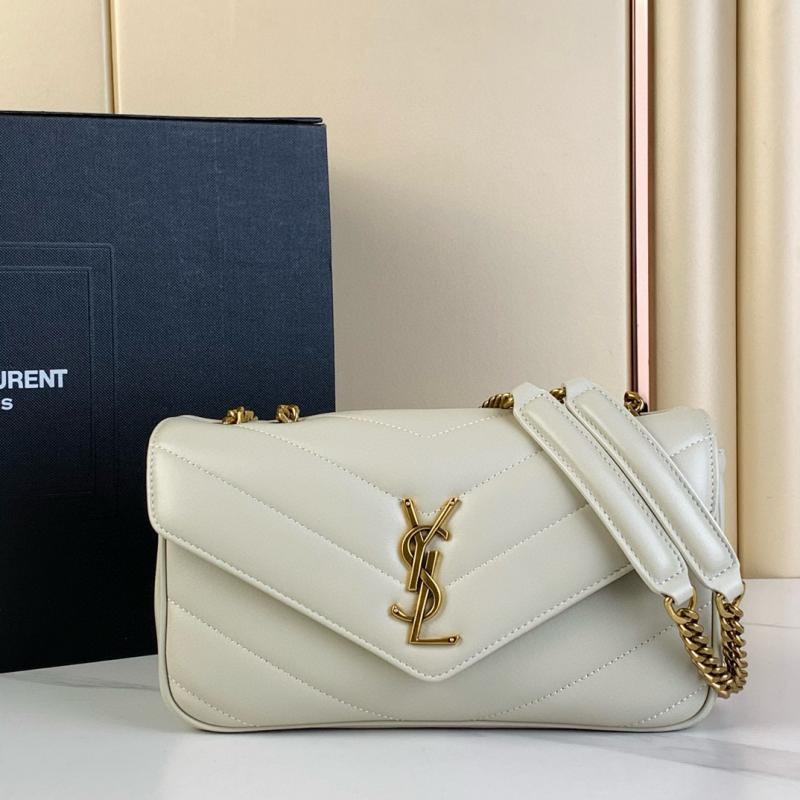 Saint Laurent Lambskin Loulou Small Bag Black 801437 White