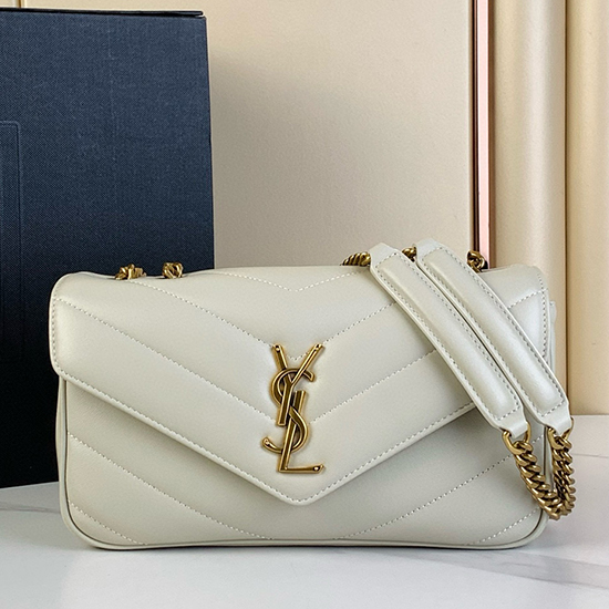 Saint Laurent Lambskin Loulou Small Bag Black 801437 White