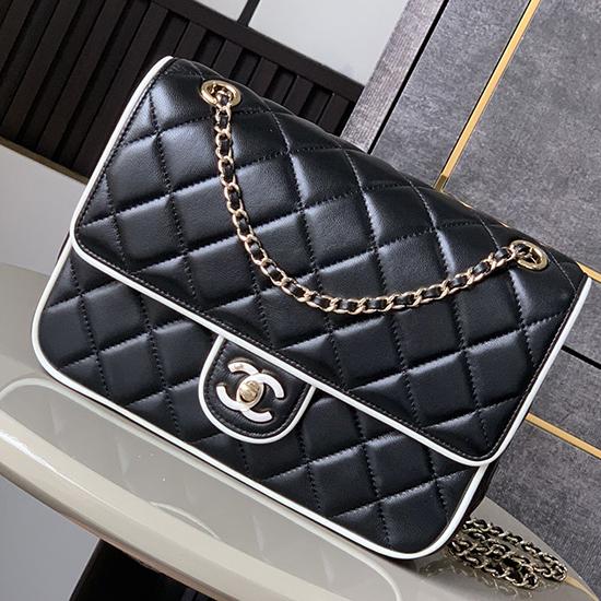 Chanel Lambskin Flap Shoulder Bag Black AS5150