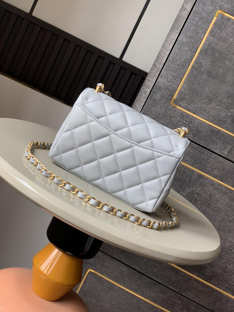 Mini Chanel Leather Flap Bag Light Grey AS5329