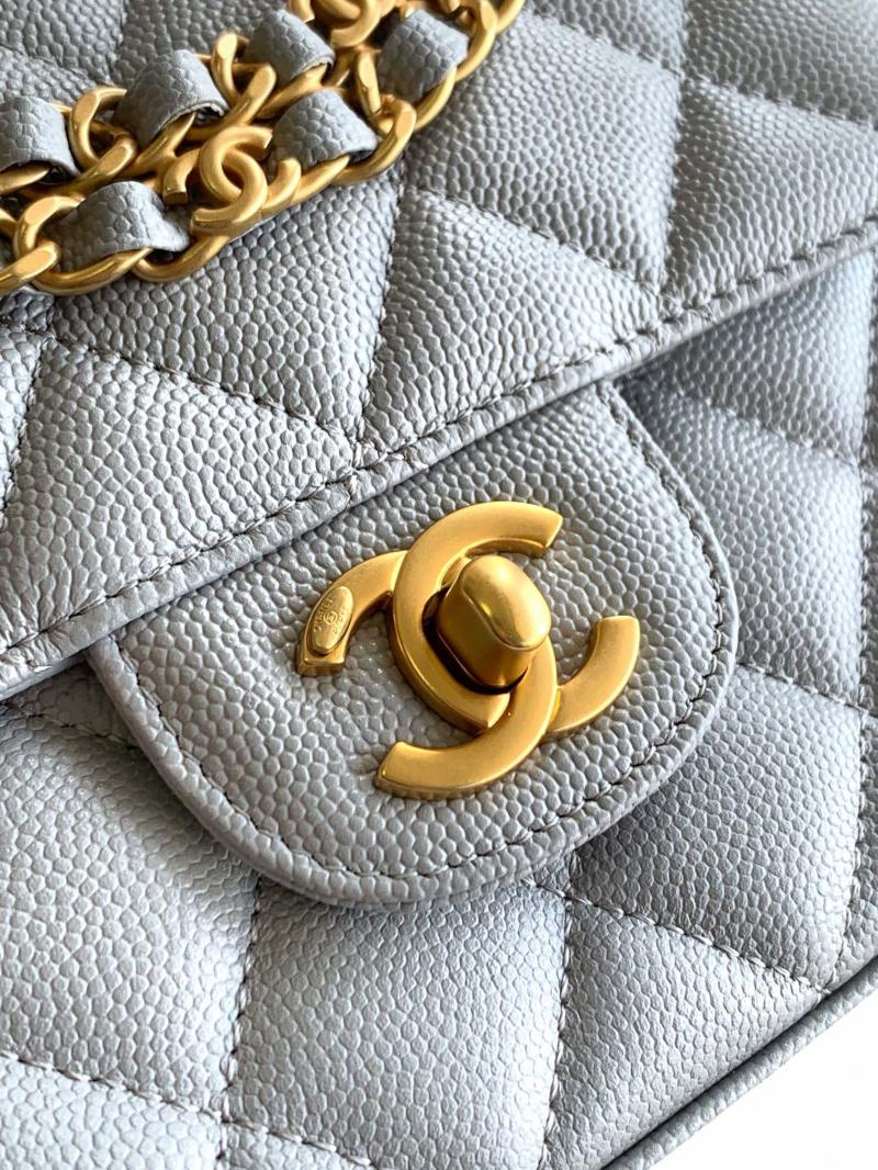 Mini Chanel Leather Flap Bag Light Grey AS5329