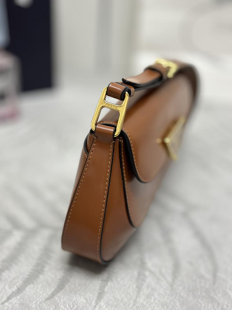 Prada Brushed Leather Shoulder Bag Camel 1BD345