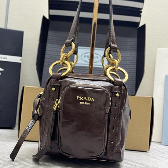 Prada Dangle leather top-handle mini-bag Dark Brown 1BB137
