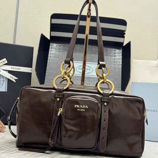 Prada Dangle medium leather top-handle bag Dark Brown 1BB138