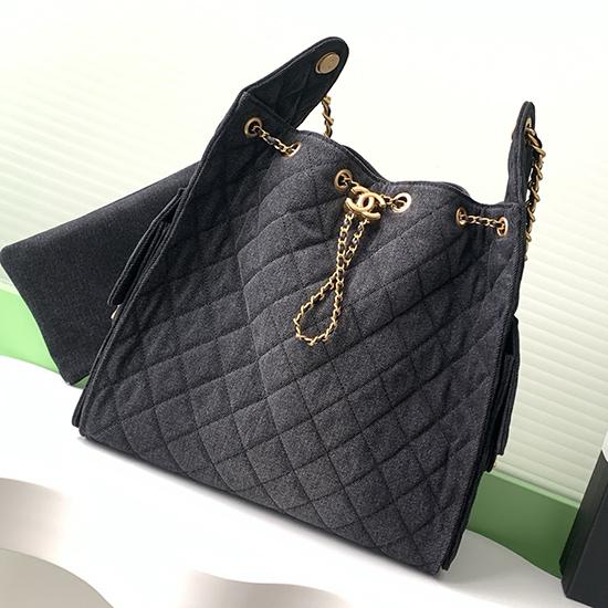 Chanel Denim 25 Medium Handbag Black AS5311