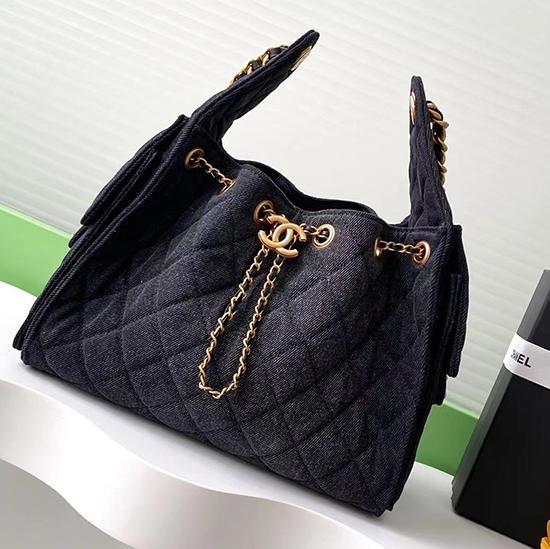 Chanel Denim 25 Small Handbag Black AS5293