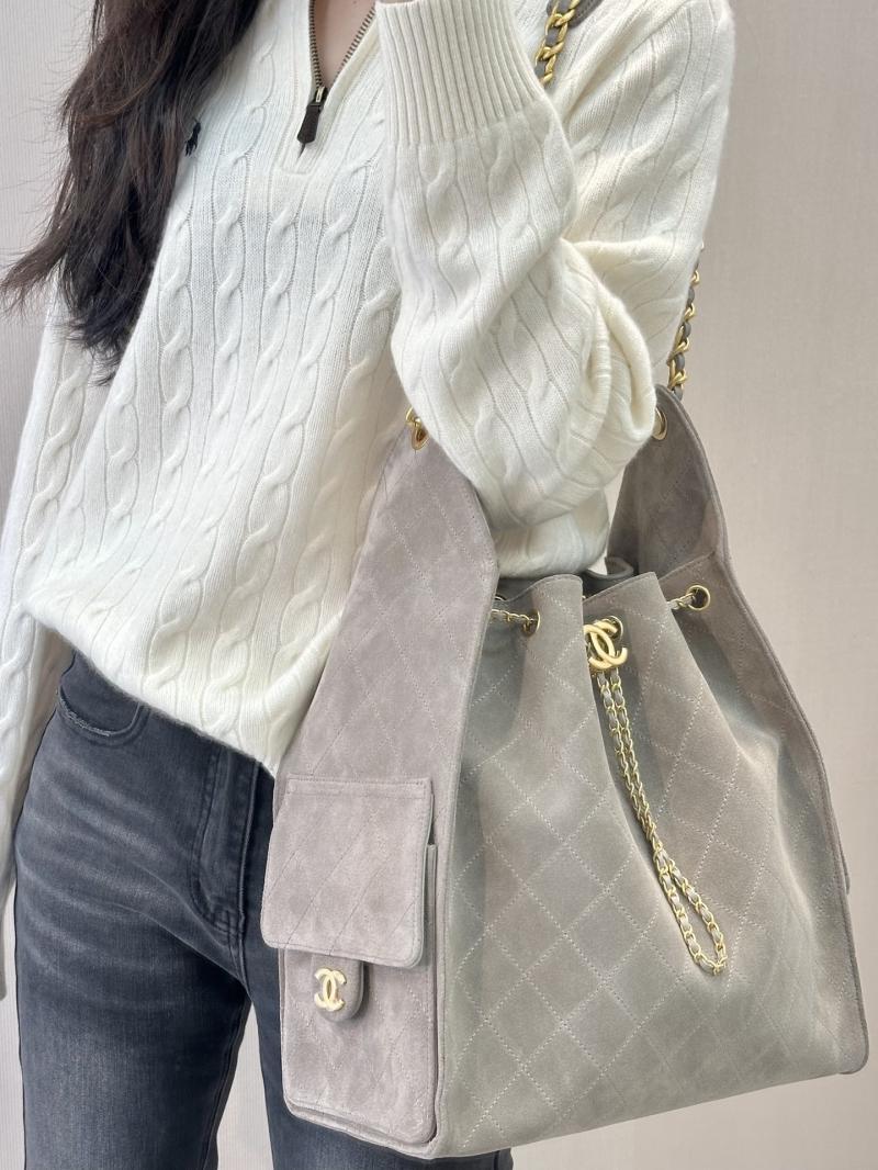 Chanel Suede 25 Medium Handbag Light Grey AS5311