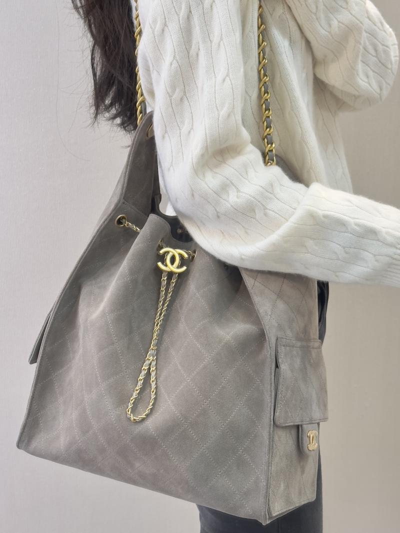 Chanel Suede 25 Medium Handbag Light Grey AS5311