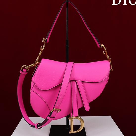 Dior Grained Calfskin Saddle Bag With Strap Rose M0455