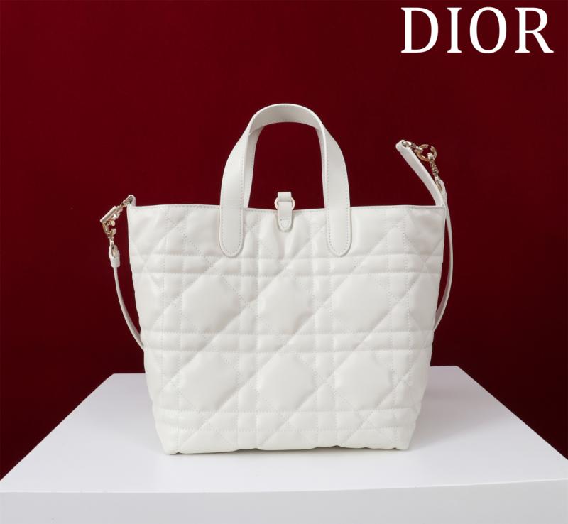 Medium Dior Toujours Vertical Tote Bag White M2836