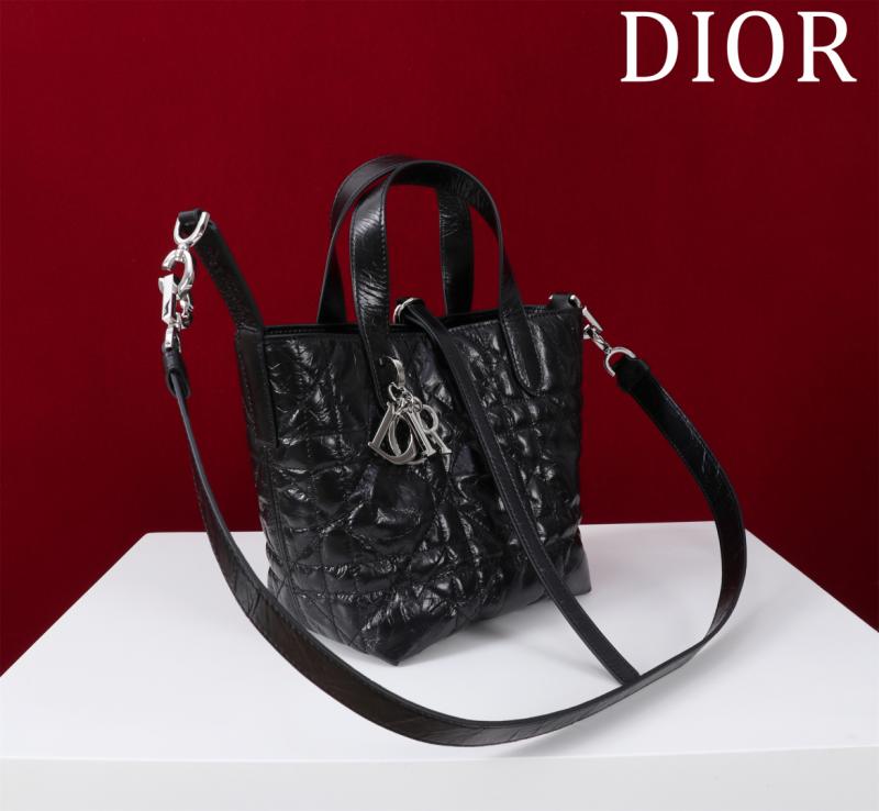 Small Dior Toujours Vertical Crinkled Tote Bag Black M2835