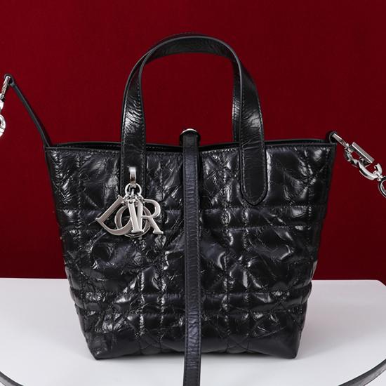 Small Dior Toujours Vertical Crinkled Tote Bag Black M2835