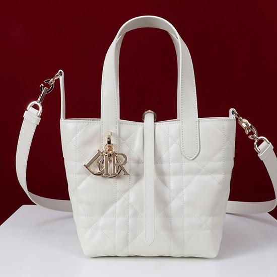 Small Dior Toujours Vertical Tote Bag White M2835