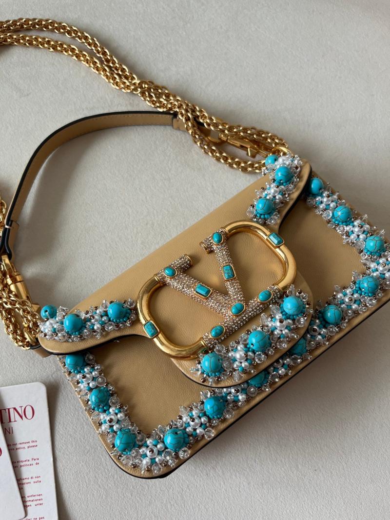 Valentino Small Embroidered Shoulder Bag Beige V0145