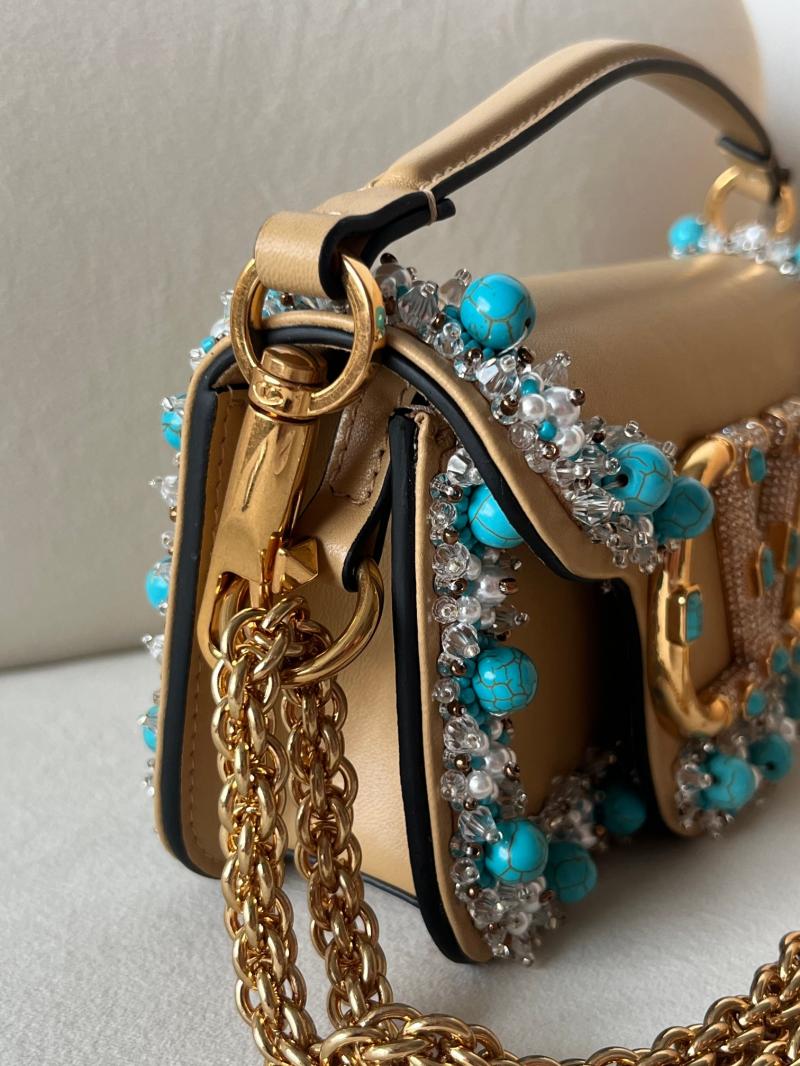 Valentino Small Embroidered Shoulder Bag Beige V0145