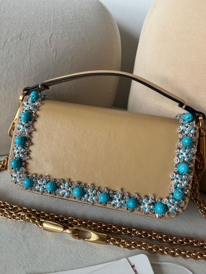 Valentino Small Embroidered Shoulder Bag Beige V0145