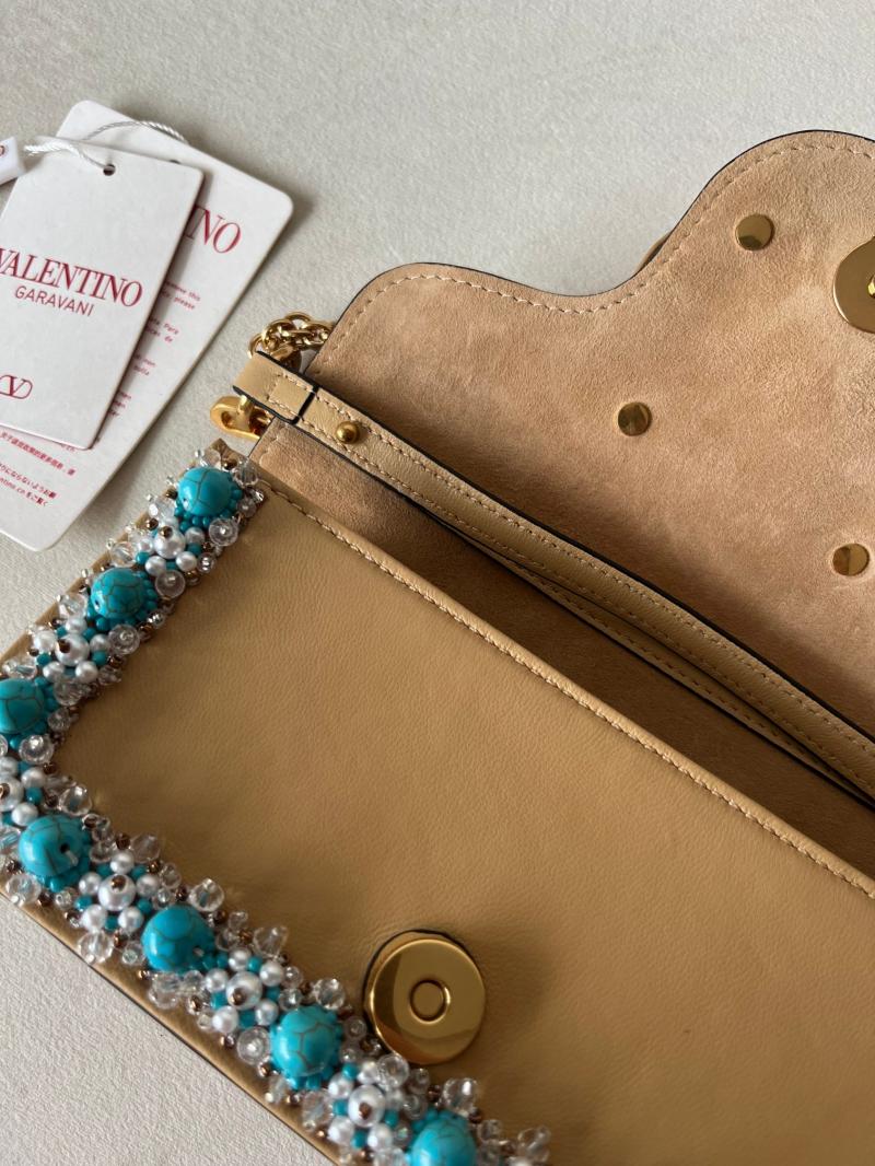 Valentino Small Embroidered Shoulder Bag Beige V0145