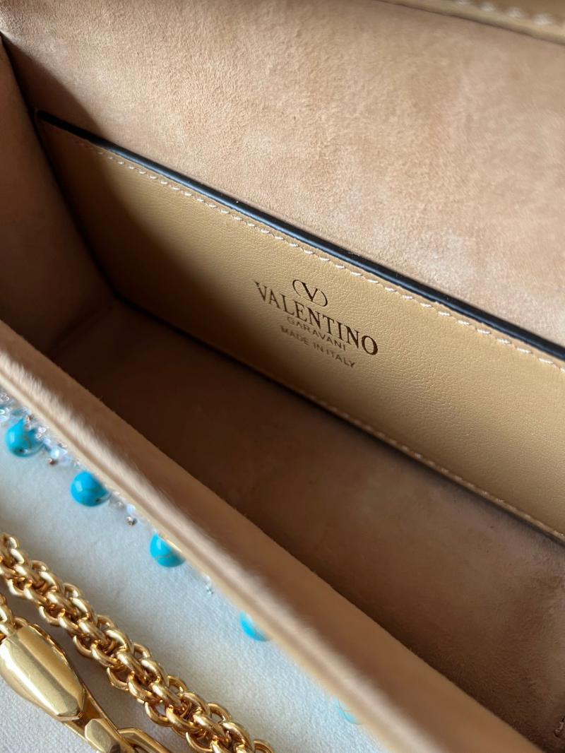 Valentino Small Embroidered Shoulder Bag Beige V0145