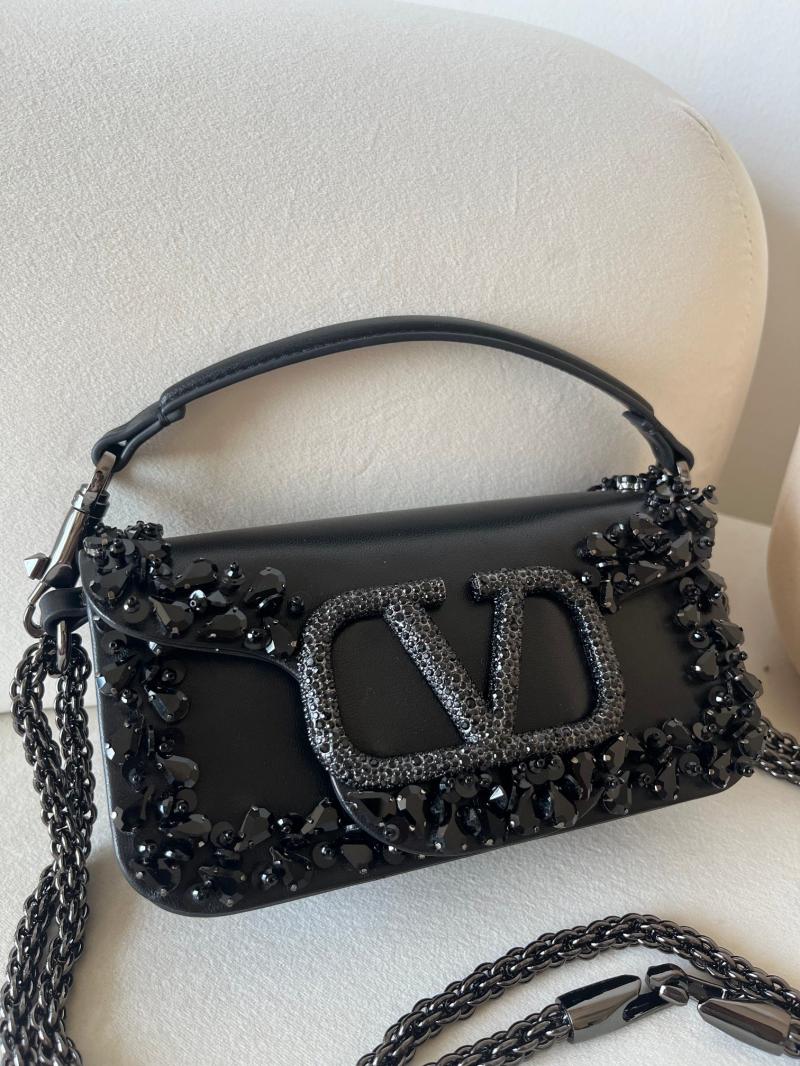 Valentino Small Embroidered Shoulder Bag Black V0145