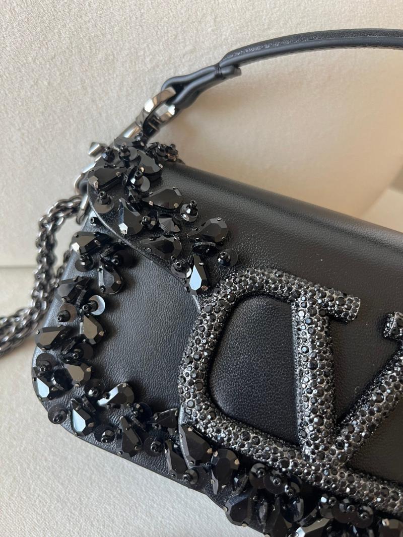 Valentino Small Embroidered Shoulder Bag Black V0145