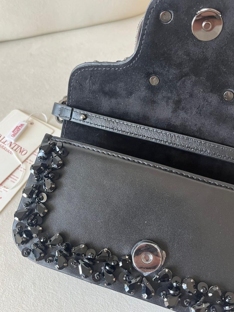 Valentino Small Embroidered Shoulder Bag Black V0145