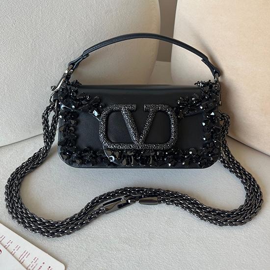 Valentino Small Embroidered Shoulder Bag Black V0145