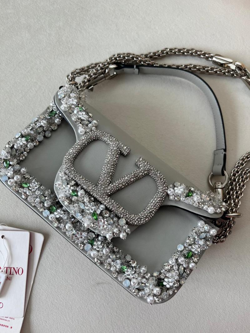 Valentino Small Embroidered Shoulder Bag Grey V0145