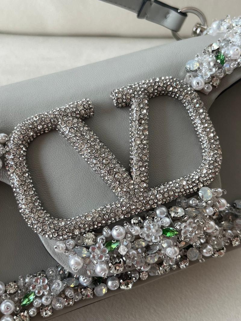 Valentino Small Embroidered Shoulder Bag Grey V0145