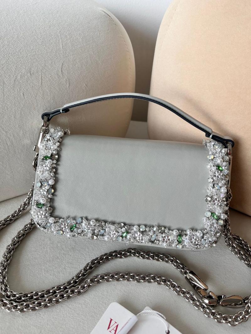 Valentino Small Embroidered Shoulder Bag Grey V0145