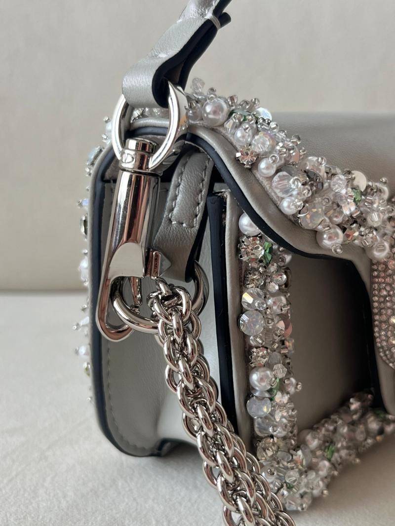Valentino Small Embroidered Shoulder Bag Grey V0145