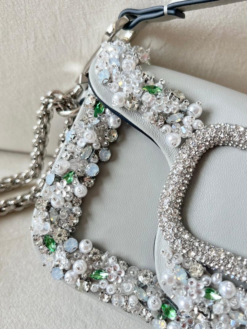 Valentino Small Embroidered Shoulder Bag Grey V0145