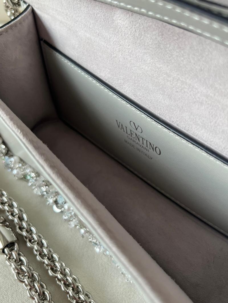 Valentino Small Embroidered Shoulder Bag Grey V0145