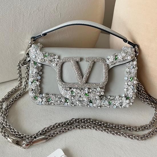 Valentino Small Embroidered Shoulder Bag Grey V0145