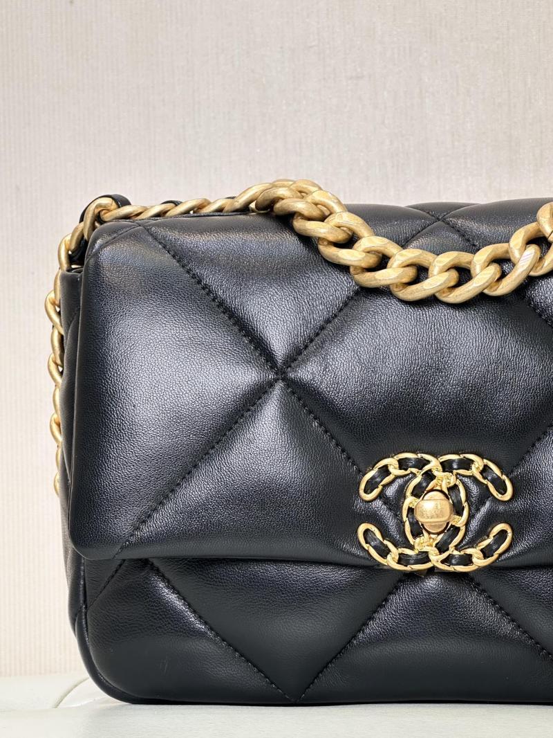 Chanel 19 Lambskin Flap Handbag Black with Gold AS1160