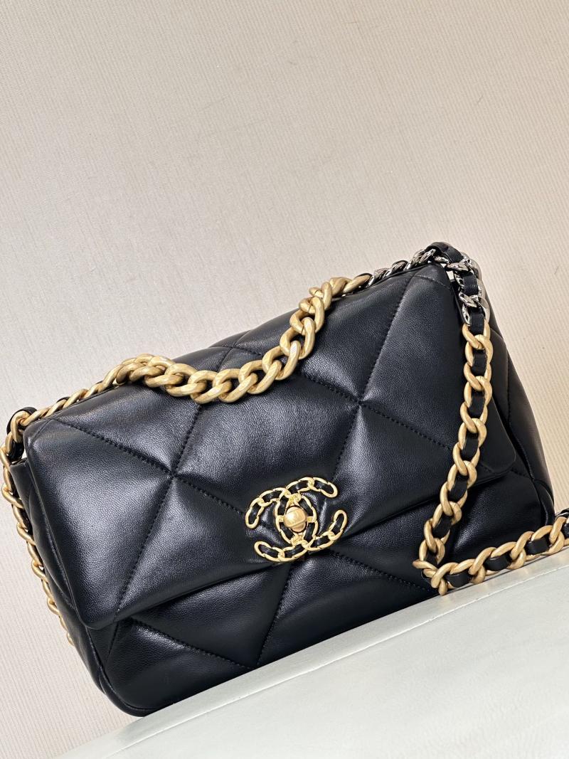 Chanel 19 Lambskin Flap Handbag Black with Gold AS1160