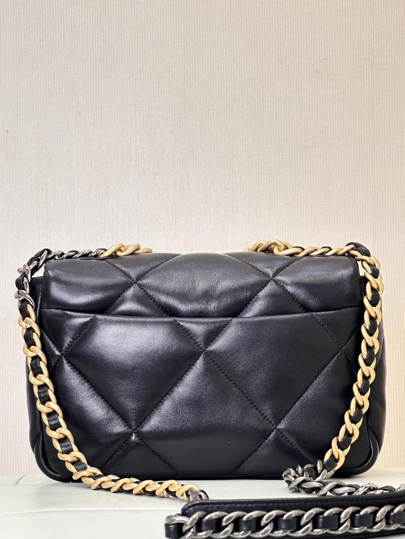 Chanel 19 Lambskin Flap Handbag Black with Gold AS1160