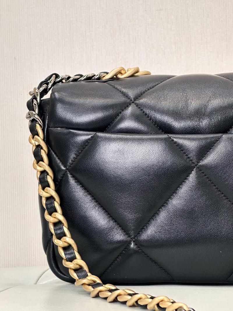 Chanel 19 Lambskin Flap Handbag Black with Gold AS1160