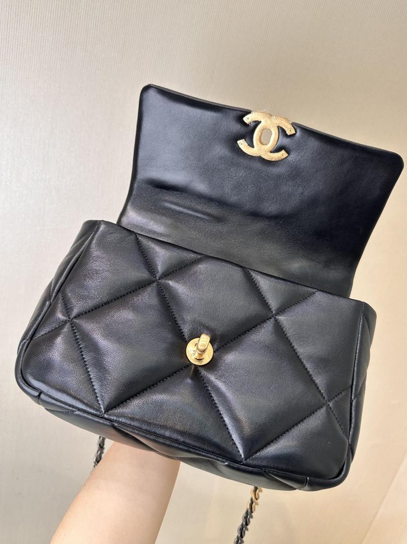 Chanel 19 Lambskin Flap Handbag Black with Gold AS1160