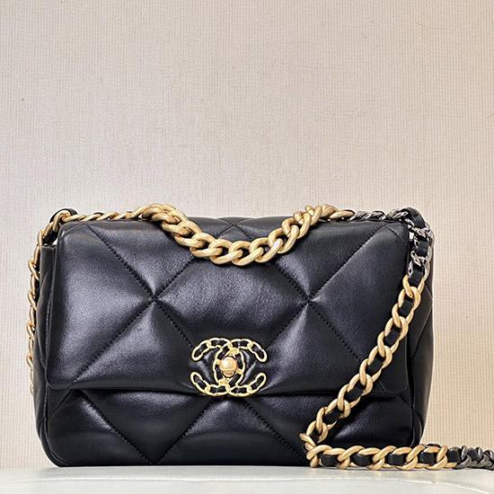Chanel 19 Lambskin Flap Handbag Black with Gold AS1160