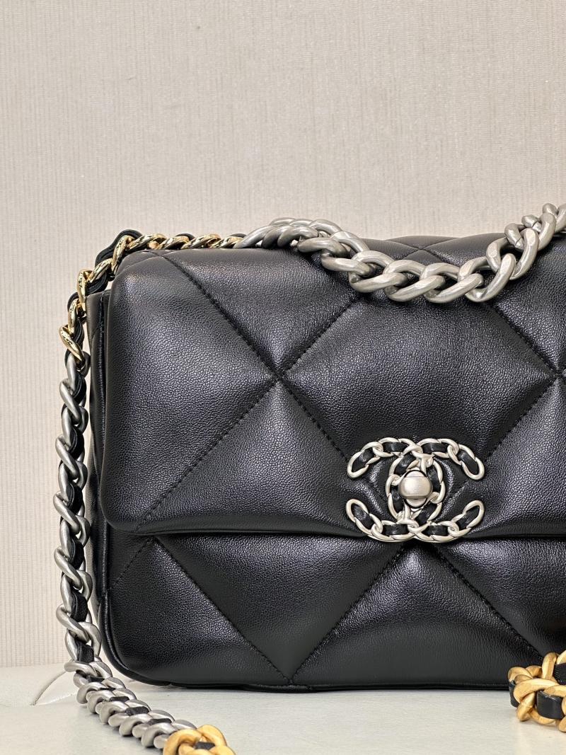 Chanel 19 Lambskin Flap Handbag Black with Silver AS1160