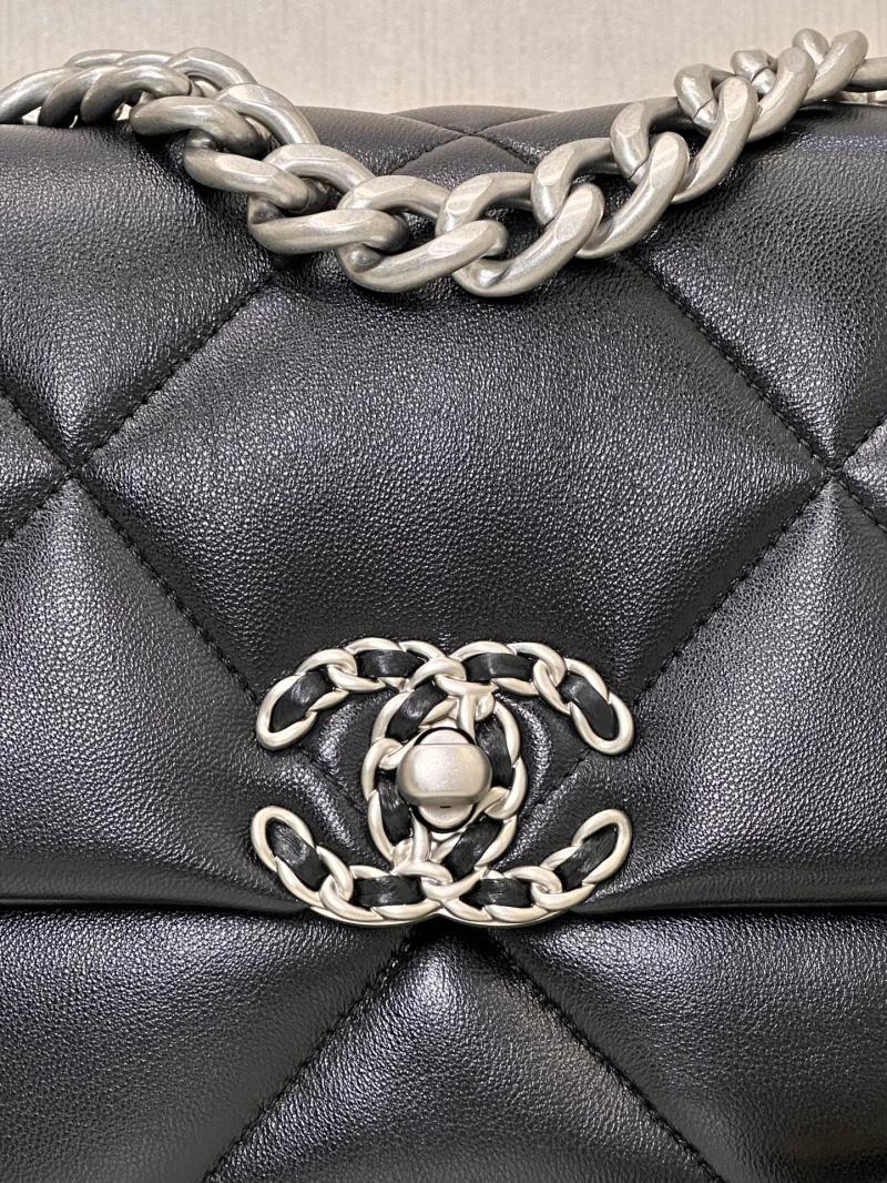 Chanel 19 Lambskin Flap Handbag Black with Silver AS1160