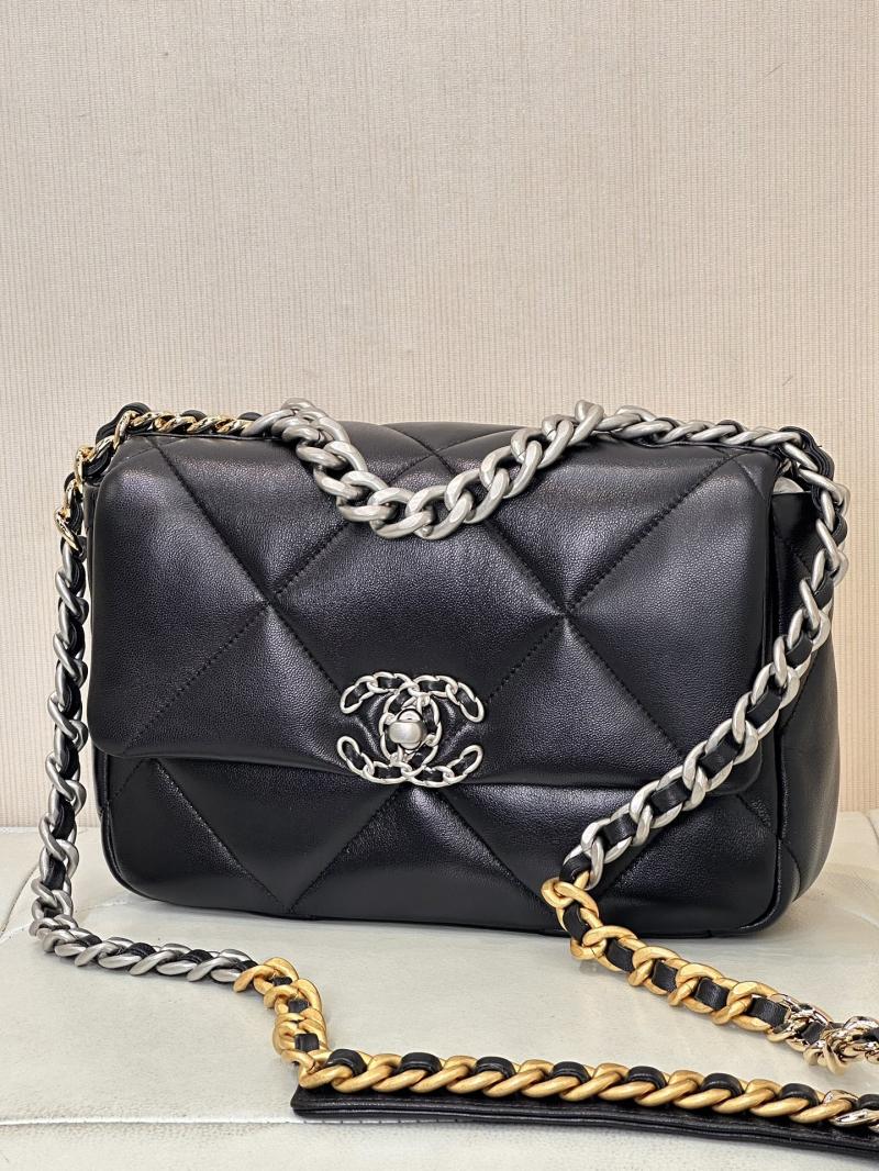 Chanel 19 Lambskin Flap Handbag Black with Silver AS1160