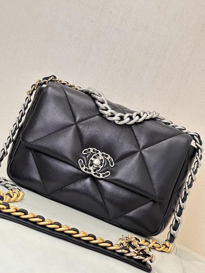 Chanel 19 Lambskin Flap Handbag Black with Silver AS1160