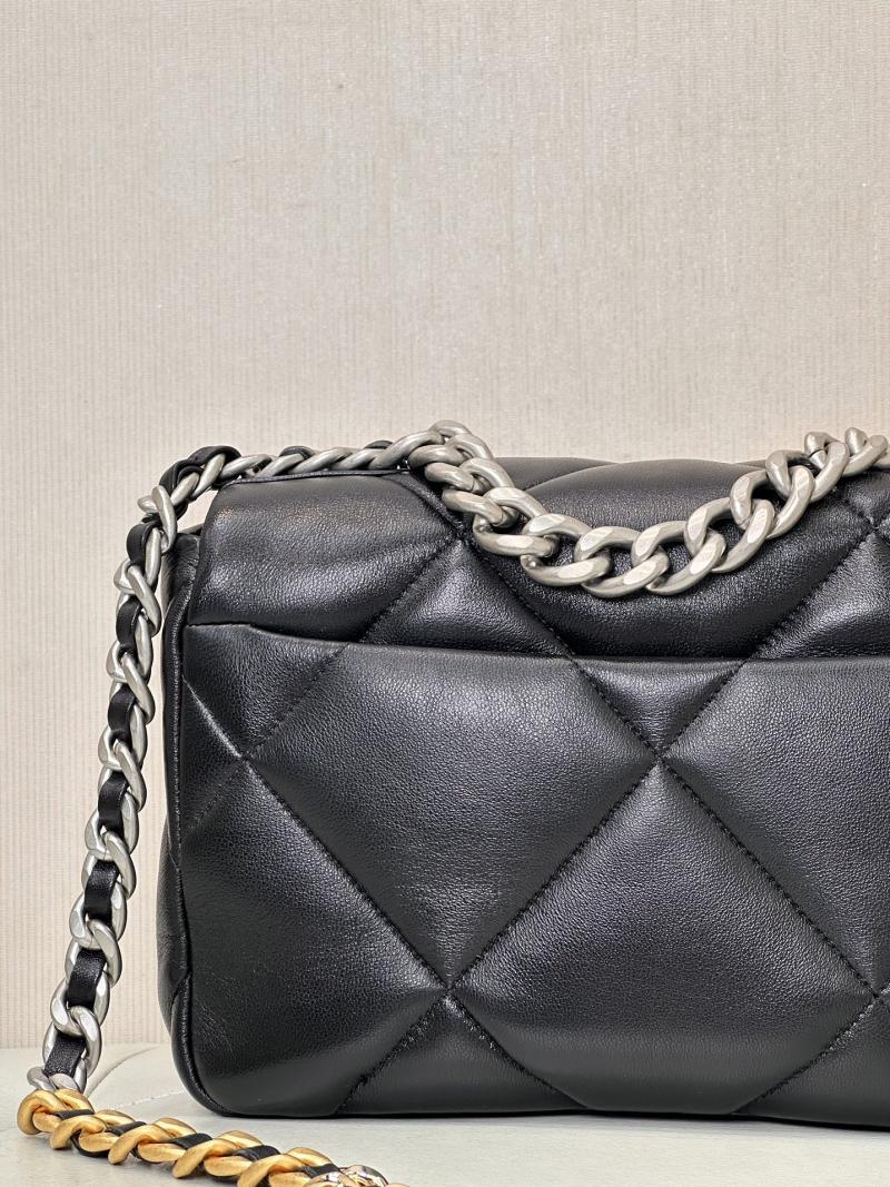 Chanel 19 Lambskin Flap Handbag Black with Silver AS1160