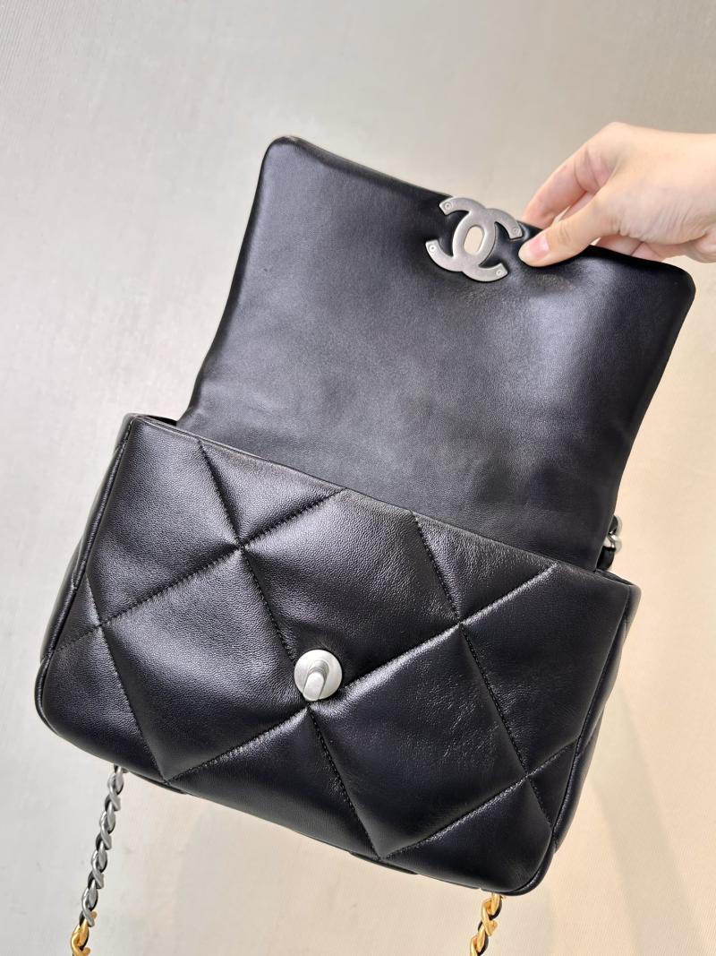 Chanel 19 Lambskin Flap Handbag Black with Silver AS1160